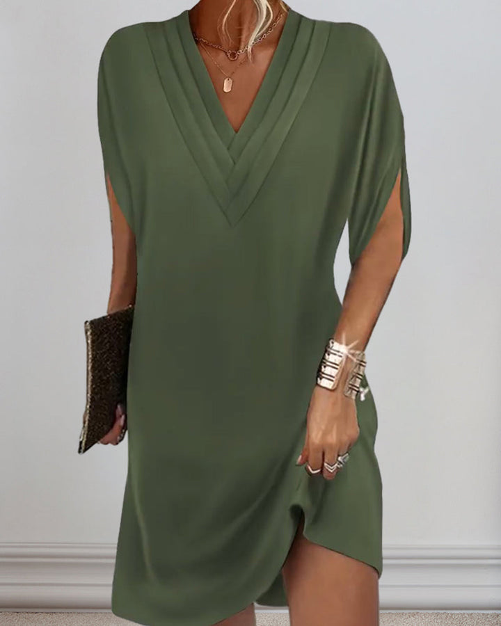 Céleste | Elegantní Mini Šaty s V-výstřihem a Rozparky na Rukávech