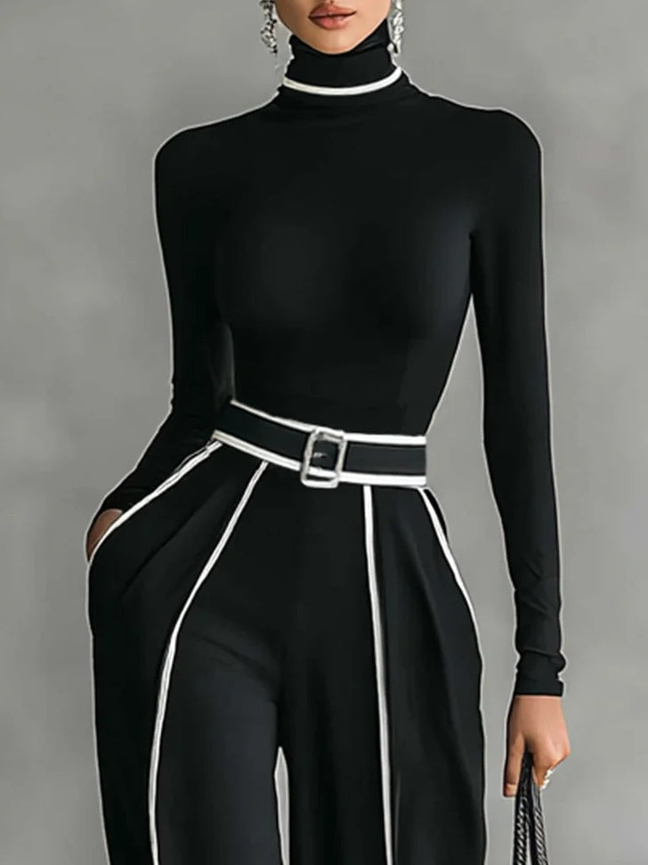 Emma | Elegantní set s vysokým límcem a volnými kalhotami
