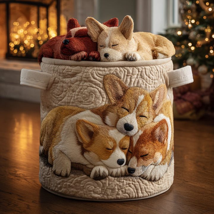 Prošívaný koš na prádlo – Vánoční corgi