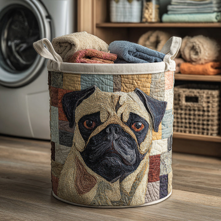 Prošívaný koš na prádlo – Mops v rustikálním stylu