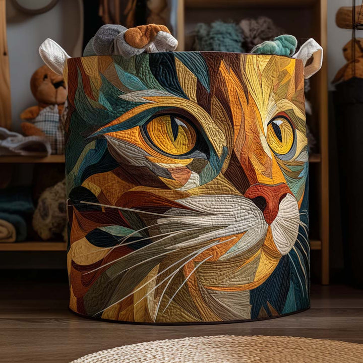 Prošívaný koš na prádlo – Patchwork kočky
