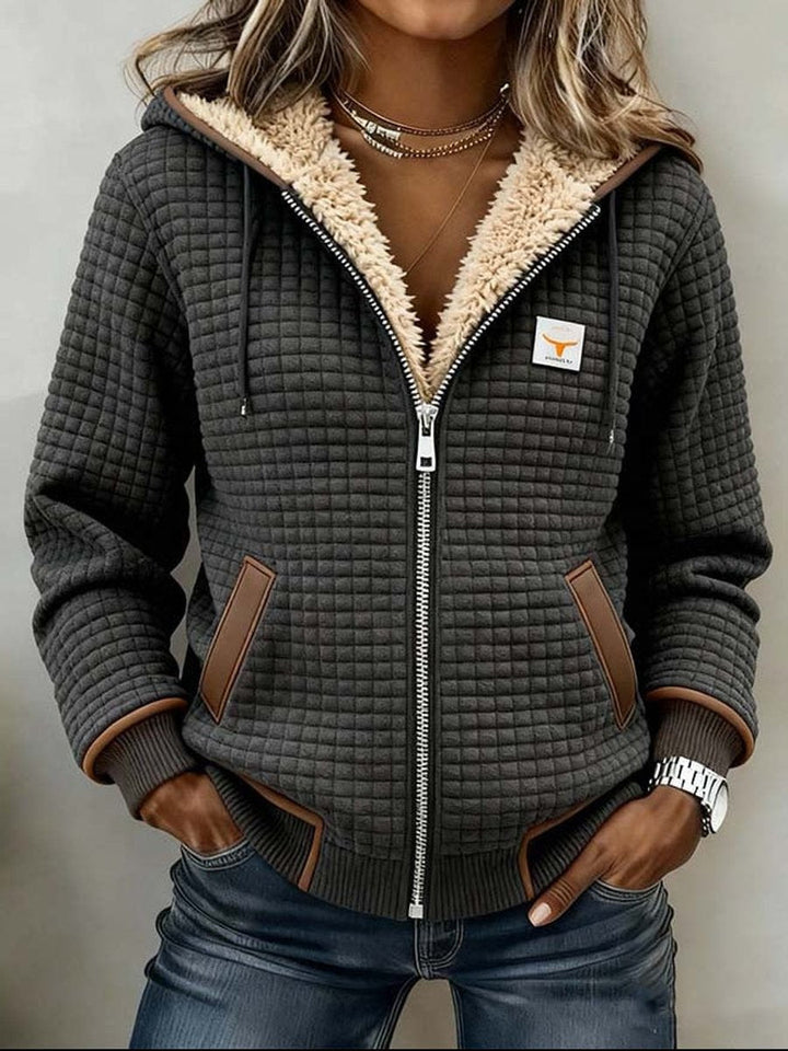 Sandra | Sherpa-Bélésű Steppelt Zip-Up Kapucnis Dzseki